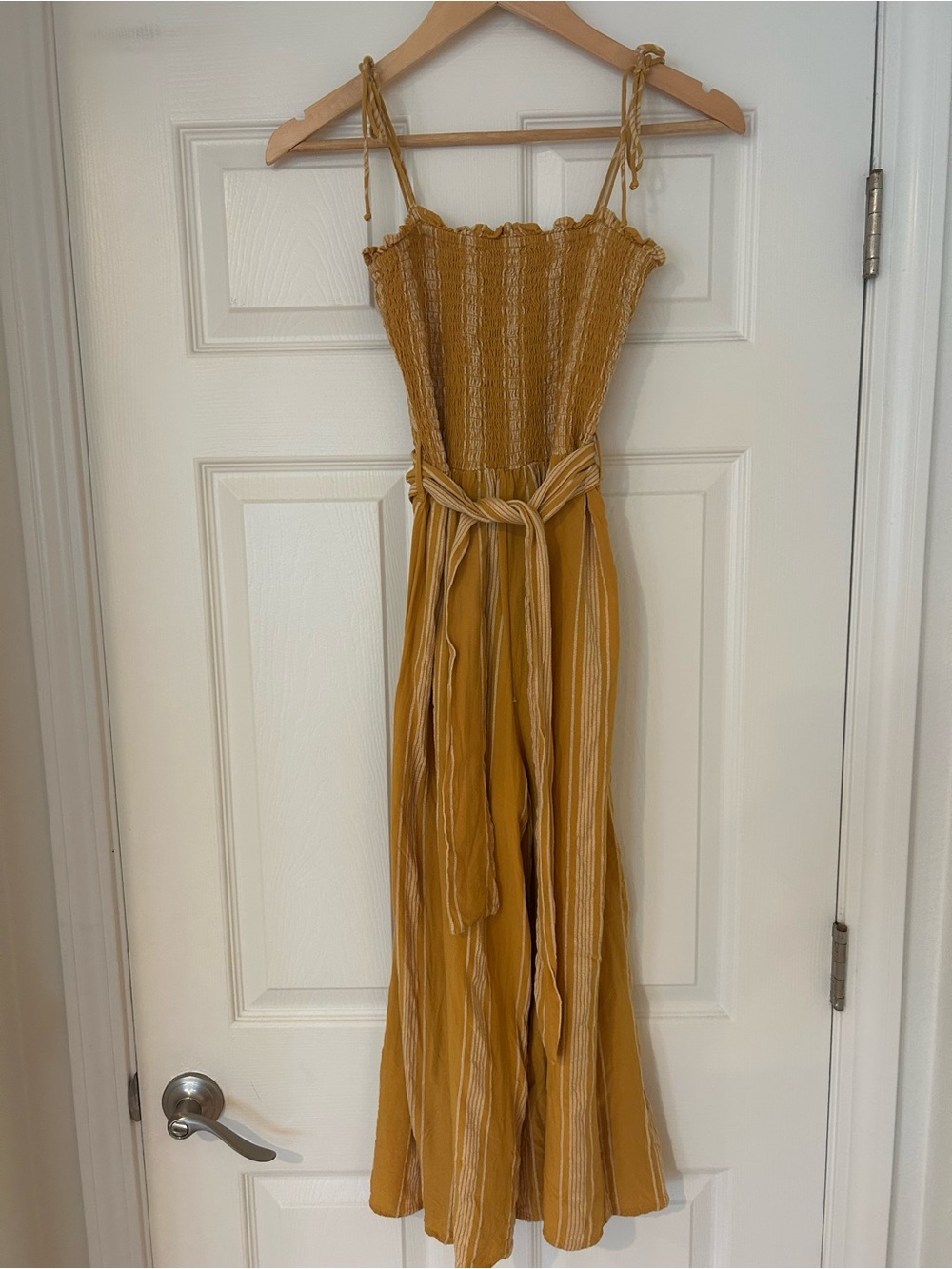 Rip Curl Yellow Striped Smocked Jumpsuit